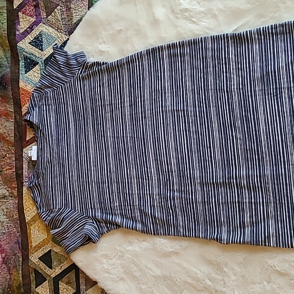 Pure Jill Blue Knit Stripe Casual Boho Hippie Stripe Beach Summer Lounge Dress